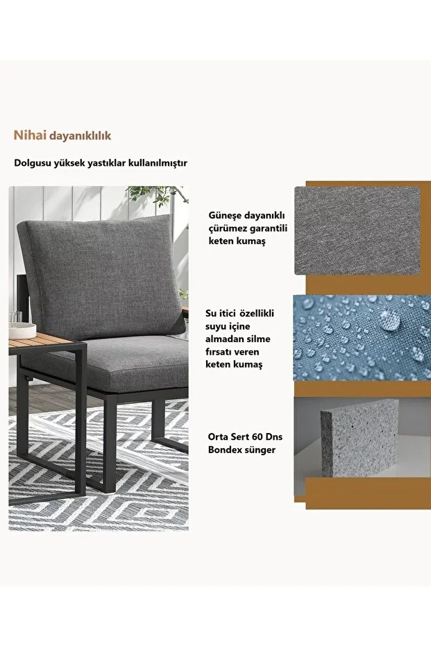 5 Parça Metal Çerçeve Outdoor Multilounge Bahçe Balkon Mobilya,Uzanma